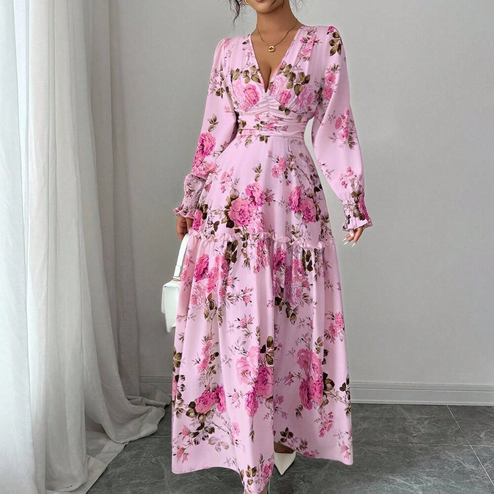 Pink Boho Chic Women's Ditsy Floral Midi Dress - Picture 7 of 7
